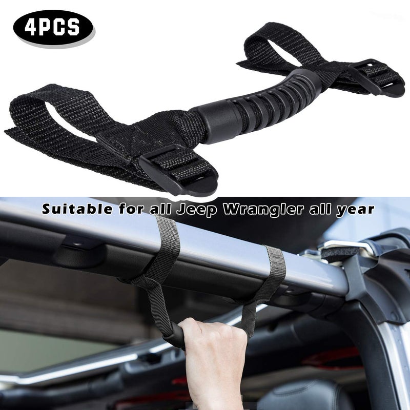 Danti 4 x Roll Bar Grab Handles Grip Handle for Jeep Wrangler YJ TJ JK JKU JL JLU Sports Sahara Freedom Rubicon X & Unlimited 1955-2024 (Black) - Image 2